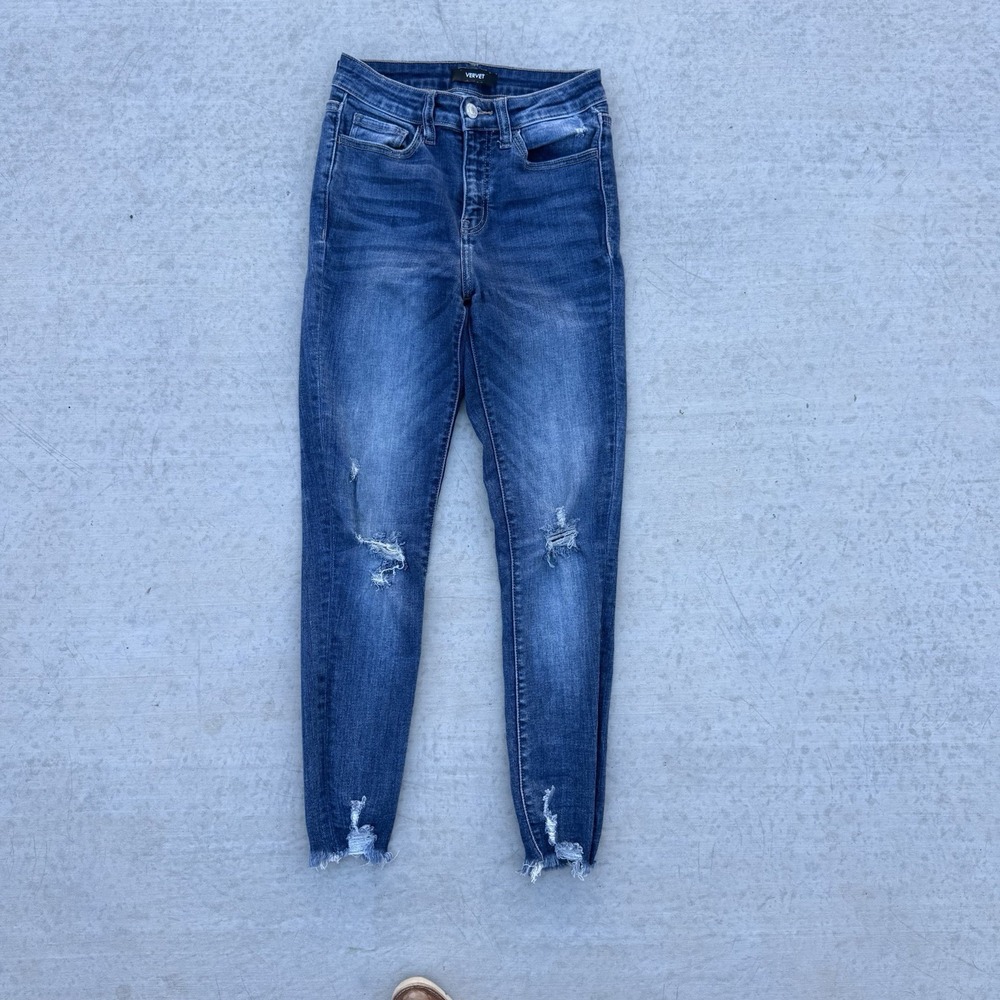 Vervet Jeans Womens 25 Blue Skinny Leg Distressed Mid‎ Rise Stretch Casual Denim